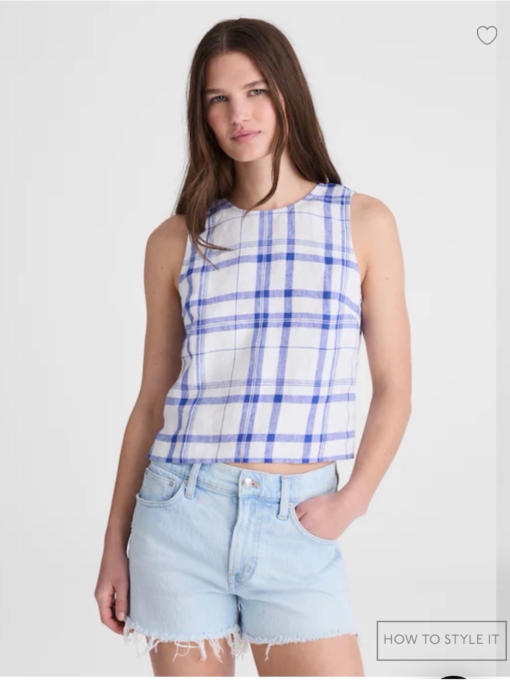Madewell White & Blue Plaid Sleeveless Crop Tank